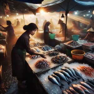Ms. Nam's Vibrant Fish Market Stall: Fresh Seafood and Bustling Activity
