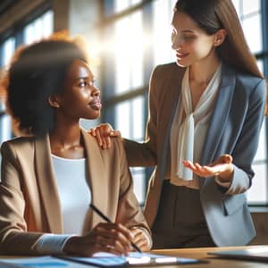 Professional Black Woman Coaching Caucasian Woman in Contemporary Office