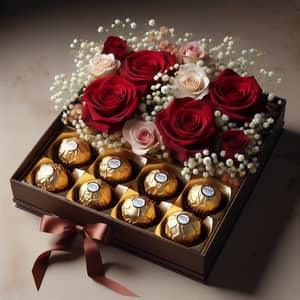 Elegant Gift Box with 6 Ferrero Rocher Chocolates & 3 Roses