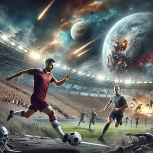 Soccer Player Races Towards Goal in Epic Stadium Scene