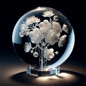 Crystal Globe with White Flowers - Elegant Botanical Artistry