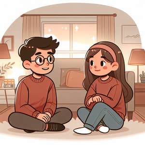 Young Boy and Girl Sitting on Floor Conversing