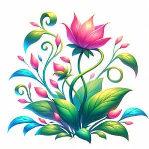 Whimsical Cartoon Botanical Illustration with Pink Petals