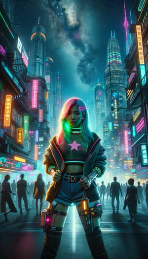 Cyberpunk Girl Stands Out in Night City | Futuristic Scene