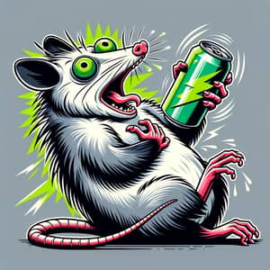Humorous Possum Having Energy Drink Heart Attack - Vector Graphic