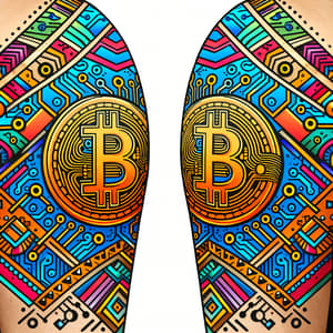 Colorful Deltoid Tattoo Combining Bitcoin & Tribal Elements