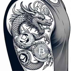 Unique Cryptocurrency Dragon Tattoo Design for Deltoid Area