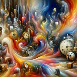 Surrealistic Time Concept with Distorted Clocks and Melting Objects