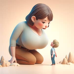Giant Woman Holding Small Boy - Fairytale Scene