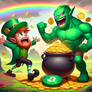 Fighting Irish Leprechaun vs Pepe Meme Battle for Crypto Coins