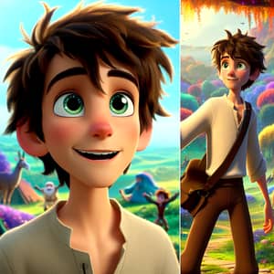 Whimsical Young Male Character in Vibrant Animated Universe
