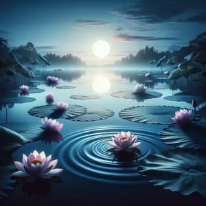 Serene Lotus Pond at Moonlight | Realistic Pictures