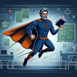 Superhero Professor in Dark Blue & Orange | Academic Character Art