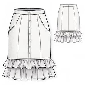 Short Skirt Pattern Design with Vertical Ruffles