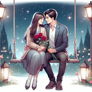 Romantic Scene Illustration: Intimate Moment under Starry Sky