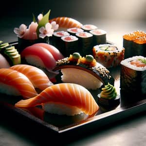 Exquisite Assortment of Traditional Sushi | Fresh Salmon, Tuna, and Temaki