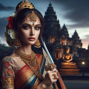 South Asian Princess Warrior | Regal Attire & Majestic Castle