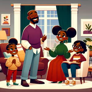 Vibrant Family Cartoon in Peaceful Home Environment