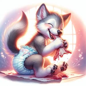 Endearing Baby Wolf Art: Fantasy-Inspired Whimsical Scene