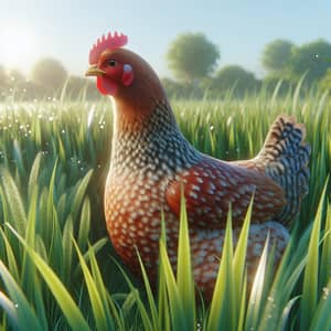 Stunning Hen in Vibrant Green Field