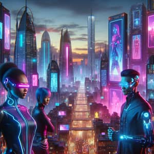 Futuristic Cyberpunk Cityscape at Dusk