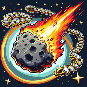 Cartoon Asteroid with Blazing Rap Chain | Unique Space Illustration