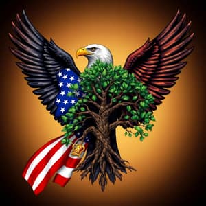 Eagle with USA Flag & Tree of Life Artwork