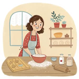 Brunette Women Baking - Cartoon Art