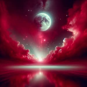 Ruby Red Night Sky with Moon and Stars