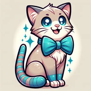 Playful Cartoon Cat with Turquoise Bow Tie