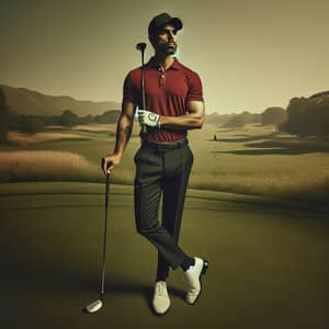 Hispanic Golfer in Intense Concentration at Golf Course