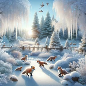 Winter Wonderland Garden with Foxes