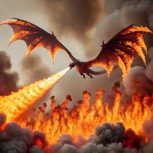 Fire Dragon Flying in Flames with Fire-Breath