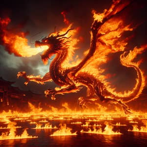 Fire Dragon Soaring in Flames - Majestic Fantasy Art