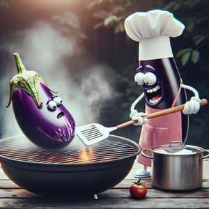 Eggplant Chef Cooking Another Eggplant Delightfully