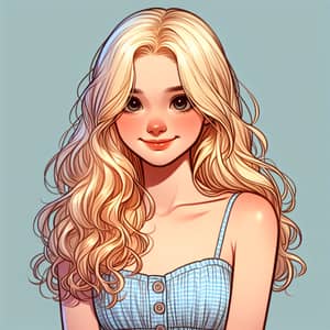 Realistic Blonde Girl with Wavy Hair in Sundress