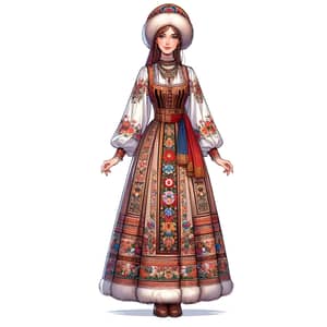 Russian Tradit. Cossack Woman in Vibrant Attire | Heritage Pride