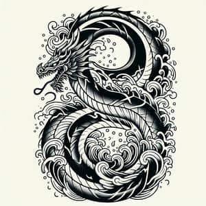 Jörmungandr Viking Tattoo Design with Raging Water