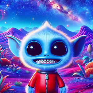 Friendly Blue Alien in Red Spacesuit | Colorful Alien Landscape