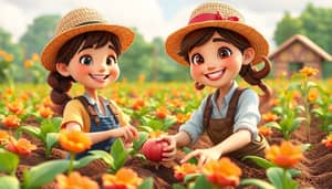 Cheerful Female Farmer in Vibrant 3D Cartoon Style