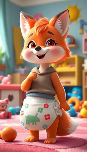 Cute Fox Character in Colorful Children's Room