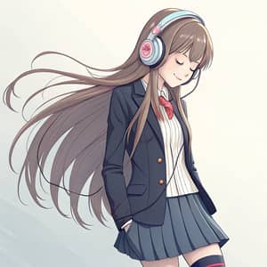 Anime School Girl with Headphones