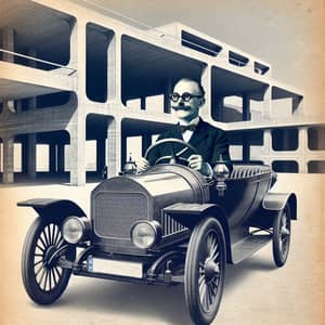 European Modernist Architect Behind Wheel of Futuristic Electric Sedan Car