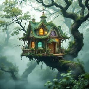 Magical Treehouse in a Misty Forest