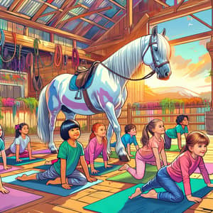 Vibrant Yoga Scenes with Children and Horses