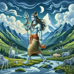 Beautiful Lord Shiva Wandering in Mystical Landscape