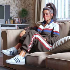 English Council Estate Chav Girl Sitting on Sofa