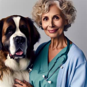 Caring Nurse with Saint Bernard Companion