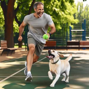 Joyful moment: Dog playing with owner in the park