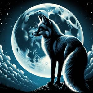 Silhouetted Fox Against Luminescent Moon - Night Sky Scene